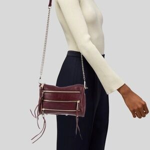 Rebecca Minkoff 5-Zip Mini Crossbody Chain Leather bag in Burgundy Port colour